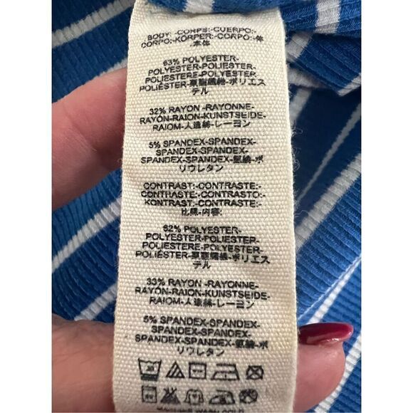 FREE‎ PEOPLE Roundabout Blue White Nautical Henley Peplum Tee Size Medium - Picture 8 of 8